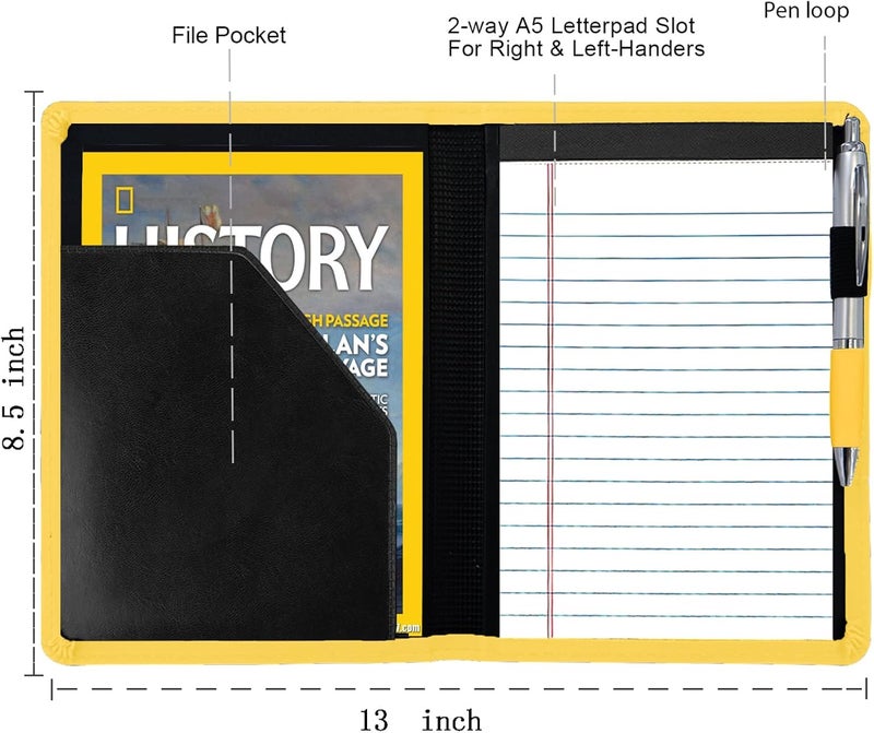 Gorbado Padfolio/Portfolio Binder, Mini Padfolio Portfolio Binder 5 x 8 Legal Writing Pad, A5 Document Organizer Folder for Men Women, Yellow - Image 3